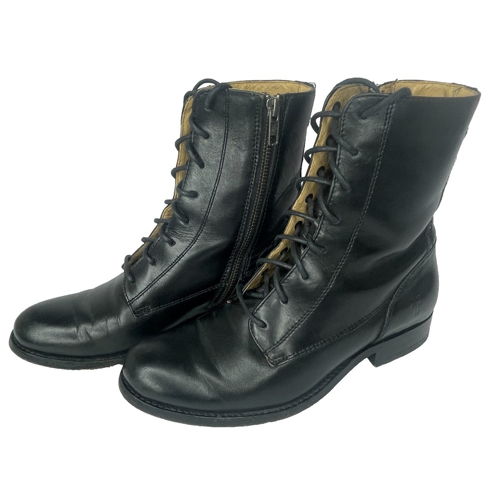 FRYE Melissa 3476081 Womens Sz 6 Leather  Lace Up Side Zip Combat Ankle Boots‎